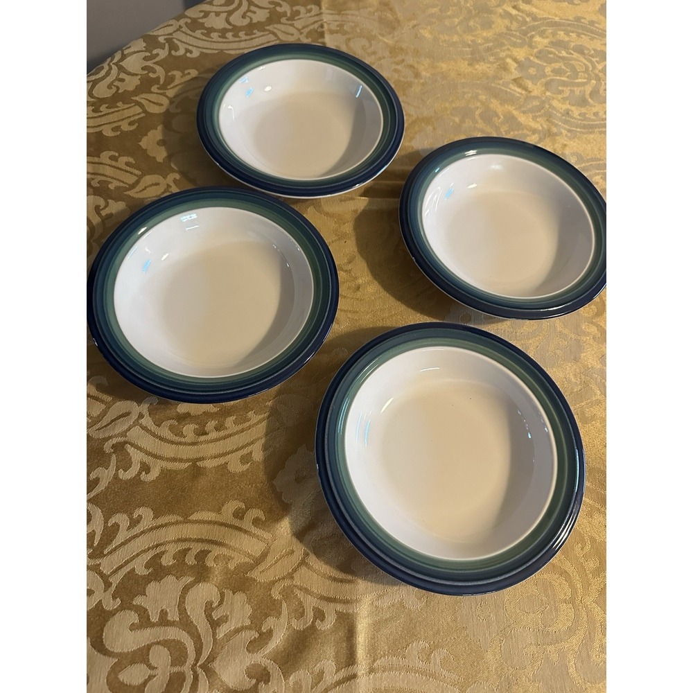 Set of 4 Pfaltzgraff Ocean Breeze Stoneware Rim Soup Bowls 8"